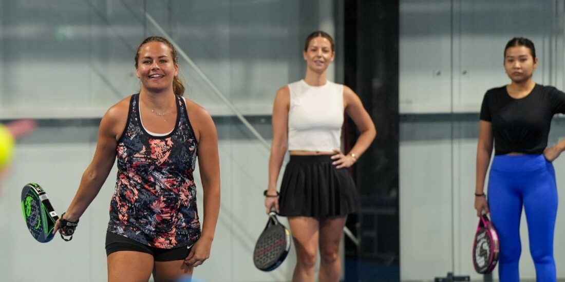 A group of women during a padel group classes at ISD Padel in Dubai Sports City