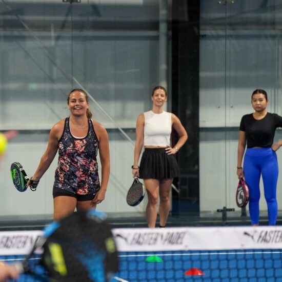 A group of women during a padel group classes at ISD Padel in Dubai Sports City