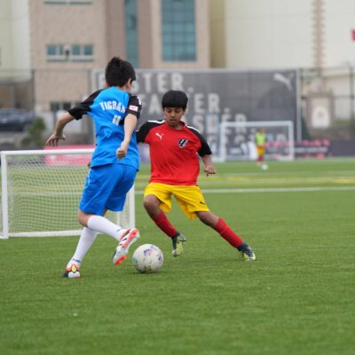 Young football players training at LaLiga Academy Dubai Sports City