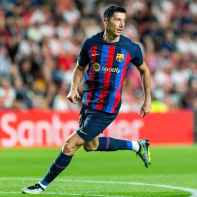 Barcalona Player Robert Lewandowski -Watch live streaming of football matches at Kickers Sports Bar Dubai Sports City