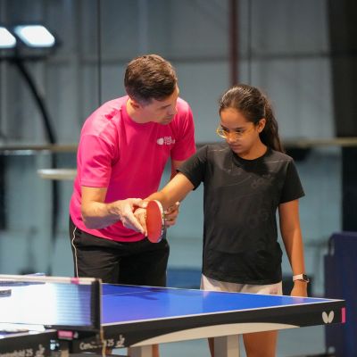 Table Tennis Coach Alexey Livenstov teaching young kids how to play table tennis at ISD Table Tennis in Dubai Sports City (3)