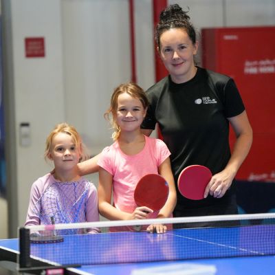 Table Tennis Coach Yulia Prokhorova two young girls who joined ISD Table Tennis Academy in its Debut season Sports City