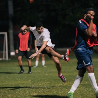 A glimpse of the action from a match in the Dubai Corporate Football League held at ISD Dubai Sports City in Dubai Sports City