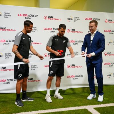 Javier Hernandez, Technical Director of LaLiga Academy Dubai joining the ribbon cutting ceremony of the full-sized