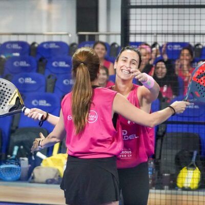 Women taking part in ISD Padel's annual breast cancer awareness tournament in Dubai Sports City