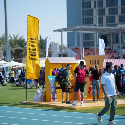 A kiosk for the brand fulfil at the Dubai Corporate Games 2025 in ISD Dubai Sports City